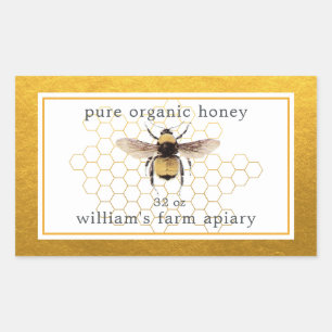 Honey Jar Label Honeybee Apiary Honeycomb Gold