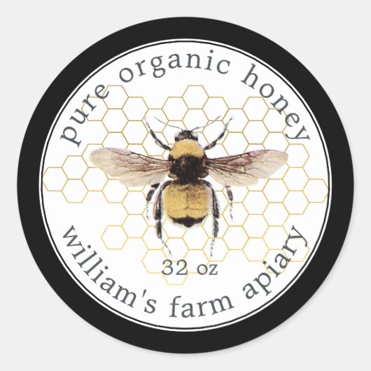 Honey Jar Label Honeybee Apiary Honeycomb Gold (Voorkant)
