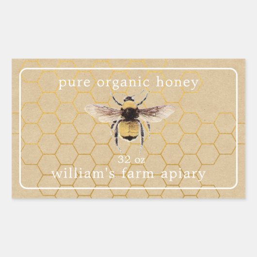 Honey Jar Label Honeybee Apiary Honeycomb Kraft (Voorkant)