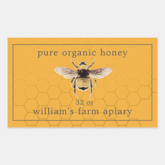 Honey Jar Label Honeybee Apiary Honeycomb Yellow (Voorkant)