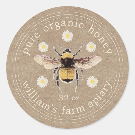 Honey Jar Label Honeybee Apiary Kraft Paper (Voorkant)