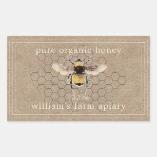 Honey Jar Label Honeybee Apiary Kraft Paper