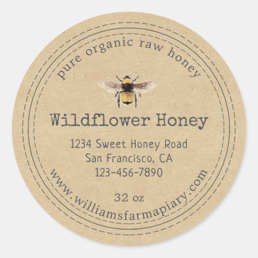 Honey Jar Label Honeybee Apiary Kraft Paper (Voorkant)