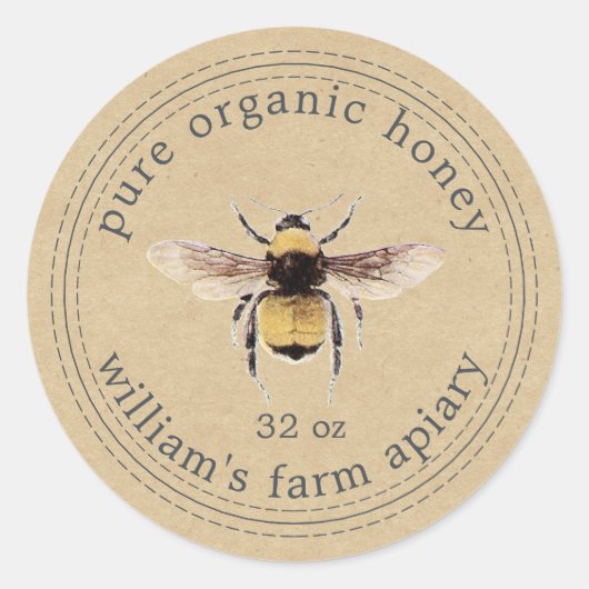 Honey Jar Label Honeybee Apiary Kraft Paper (Voorkant)