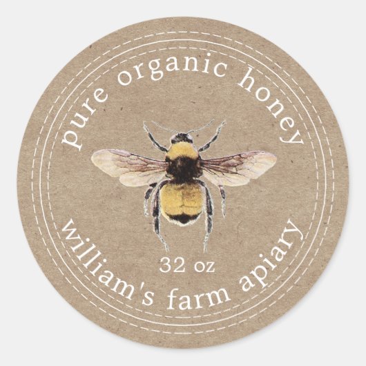 Honey Jar Label Honeybee Apiary Kraft Paper (Voorkant)