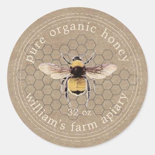 Honey Jar Label Honeybee Apiary Kraft Paper (Voorkant)
