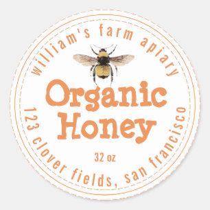 Honey Jar Label Honeybee Apiary Oranje White