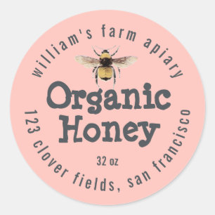 Honey Jar Label Honeybee Apiary Pastel Pink