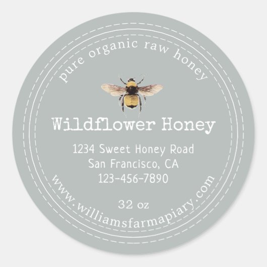 Honey Jar Label Honeybee Apiary Storm Gray (Voorkant)