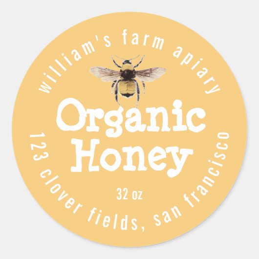 Honey Jar Label Honeybee Apiary Yellow (Voorkant)