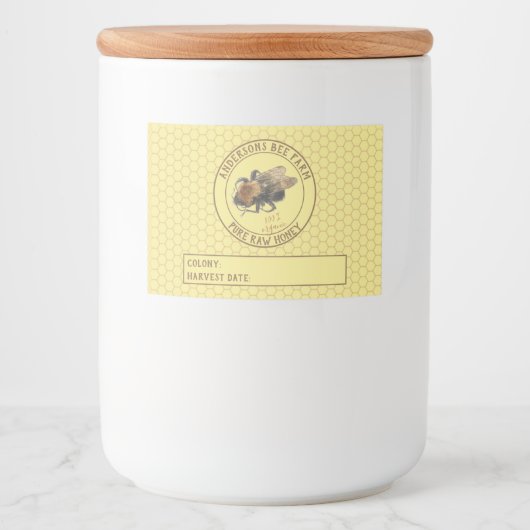 Honey Jar Label |  Honingbijen en Honingraat Voedselcontainer Etiket (Voorkant)