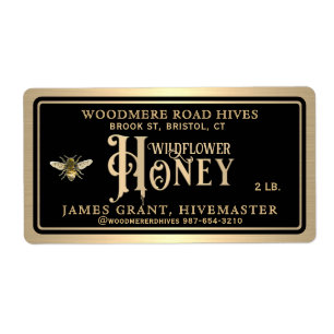 Honey Jar Label met bijen en honing druppel