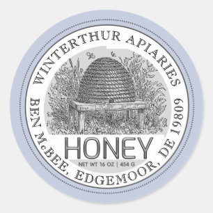 Honey Jar Label ( Skep) Blauwe Rand