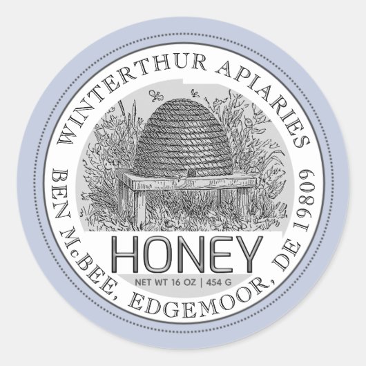 Honey Jar Label ( Skep) Blauwe Rand (Voorkant)