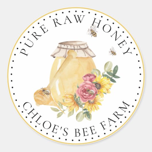 Honey Jar Labels Honey Bees Flowers (Voorkant)