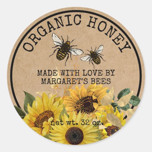 Honey Jar Labels Honeybee Honeycomb Bee Apiary (Voorkant)