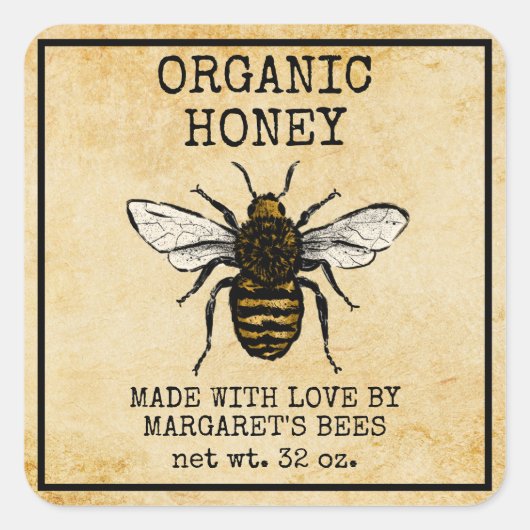 Honey Jar Labels Honeybee Honeycomb Bee Apiary (Voorkant)