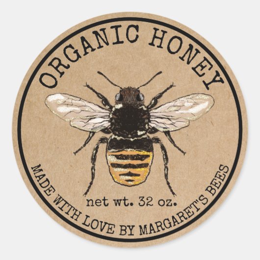 Honey Jar Labels Honeybee Honeycomb Bee Apiary (Voorkant)