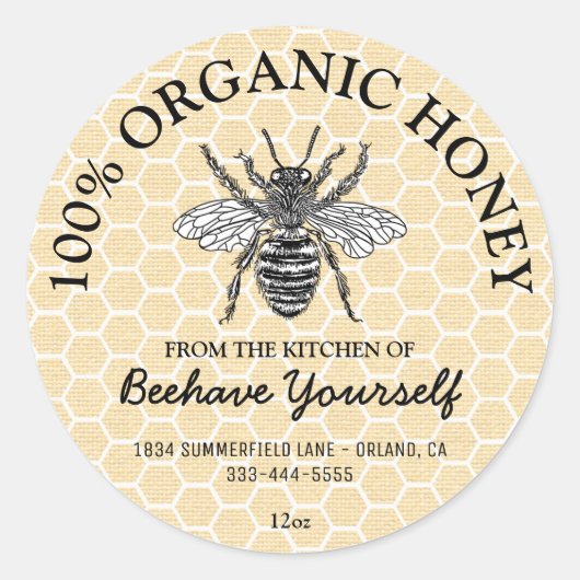 Honey Jar Labels | Honeybee Honeycomb Food (Voorkant)