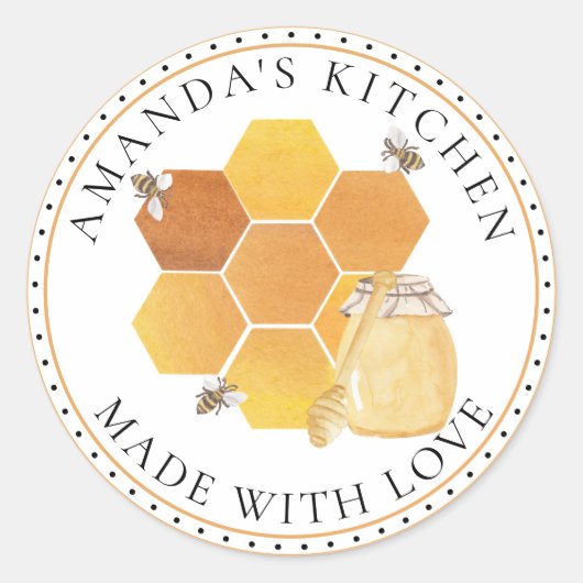 Honey Jar Labels Honeybees Honeycomb bijen (Voorkant)