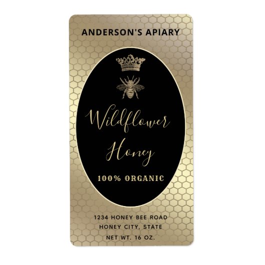 Honey jar modern script koningin bee etiket (Voorkant)