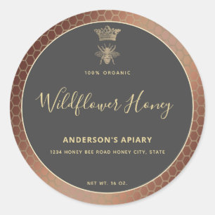 Honey jar modern script koningin bee square sticke ronde sticker