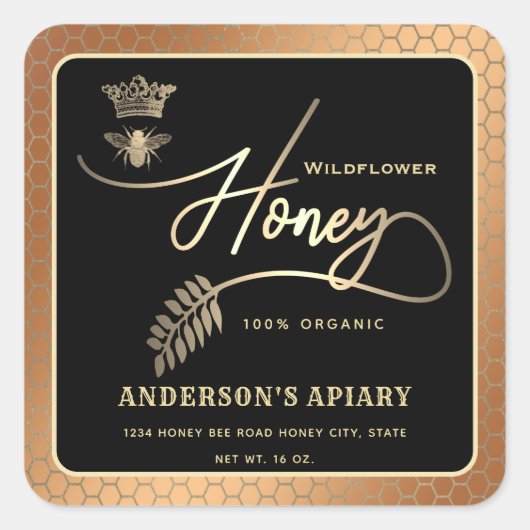 Honey jar modern script koningin bee square sticke vierkante sticker (Voorkant)