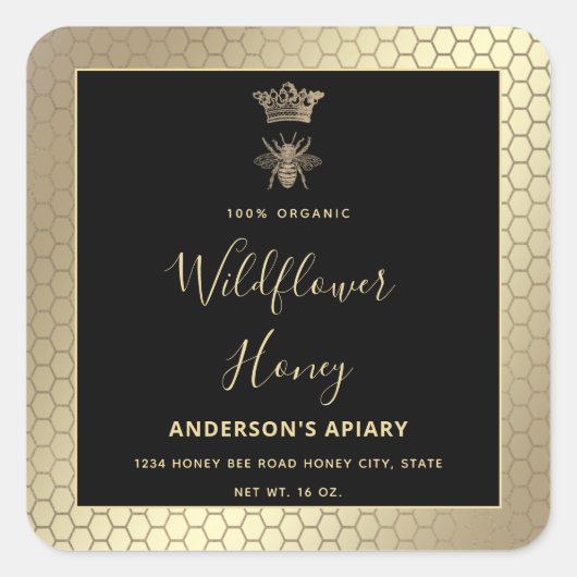 Honey jar modern script koningin bee square sticke vierkante sticker (Voorkant)