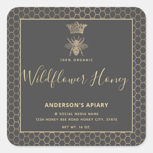 Honey jar modern script koningin bee square sticke vierkante sticker (Voorkant)