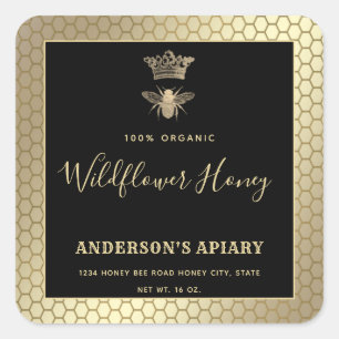 Honey jar modern script koningin bee vierkante sticker