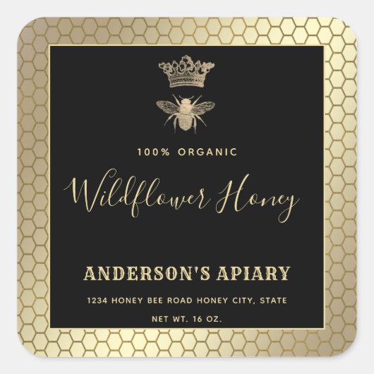 Honey jar modern script koningin bee vierkante sticker (Voorkant)