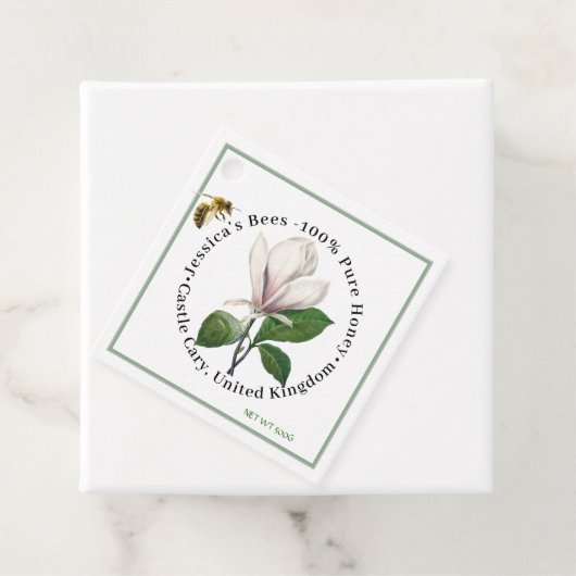 Honey Jar Neck Label met Magnolia Flower en Bee (In situ)