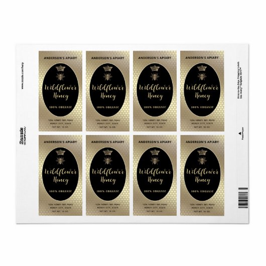 Honey jar script moderne queen bee étiquette (Feuille entière)