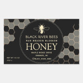 Honey Label with Honeycomb and Stylized Bee Black (Voorkant)