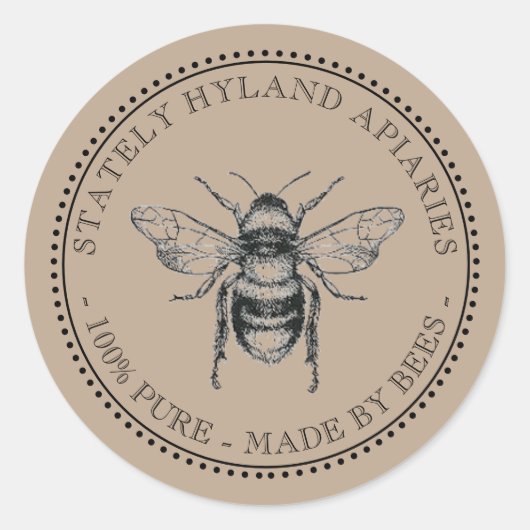 Honey Nom personnalisé Deep Brown Bee Étiquette (Devant)