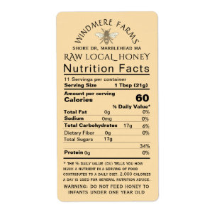 Honey Nutrition Baby Waarschuwing & Bee Verzending Etiket