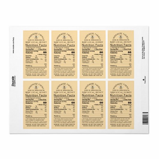 Honey Nutrition Baby Waarschuwing & Bee Verzending Etiket (Full Sheet)