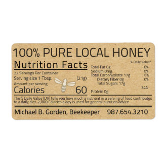 Honey Nutrition Fact Kraft Shipping Label with be