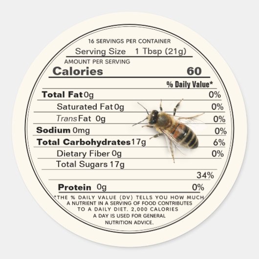 Honey Nutrition Facts Abeille de taille Étiquette  (Devant)