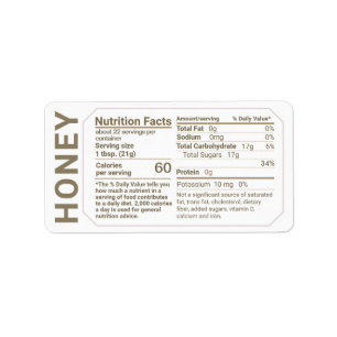 Honey Nutrition Facts Adresse Étiquette avec front