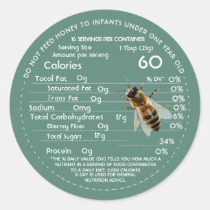 Honey Nutrition Facts Baby Waarschuwing & Bee Gree Ronde Sticker