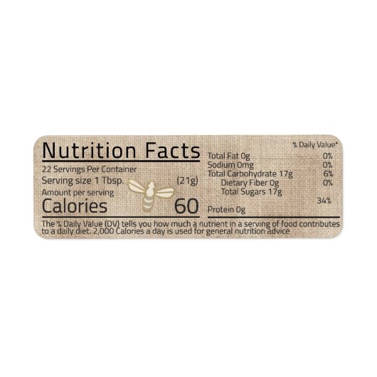 Honey Nutrition Facts Étiquette Bee Muslin Brown (Devant)
