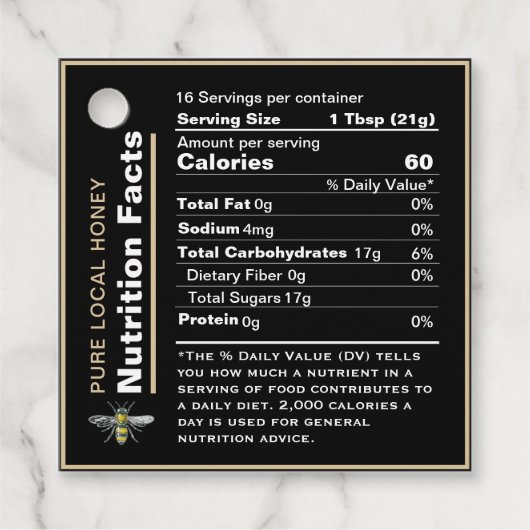 Honey Nutrition Facts Étiquette Black Bee Favorise (Devant)
