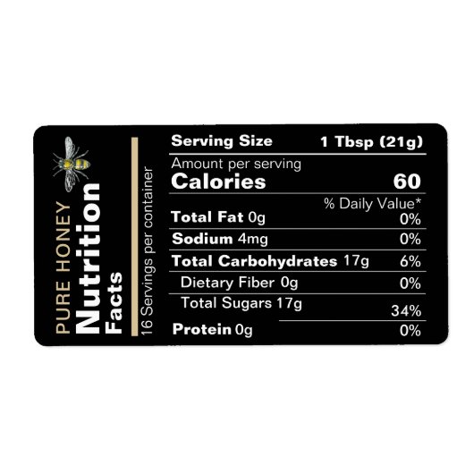 Honey Nutrition Facts Étiquette Black Gold Bee (Devant)