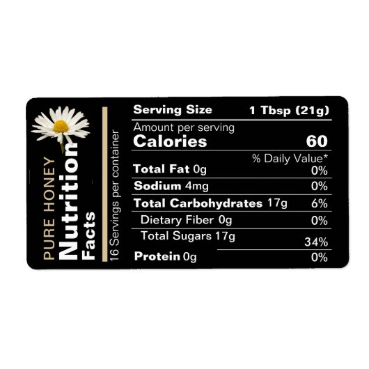 Honey Nutrition Facts Étiquette Black Gold Daisy (Devant)