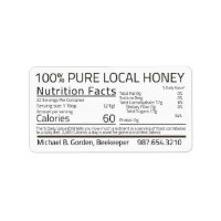 Honey Nutrition Facts Étiquette de adresse blanc
