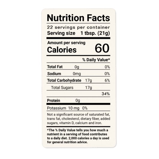 Honey Nutrition Facts Expédition Étiquette Ivory (Devant)