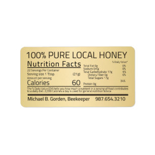 Honey Nutrition Facts Gold adreslabel Etiket