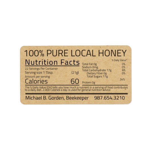 Honey Nutrition Facts Kraft Address Label (Voorkant)