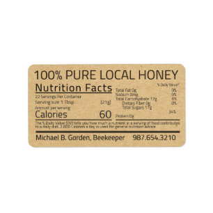 Honey Nutrition Facts Kraft Étiquette de adresse